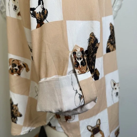 Jane and Delancey Dog Print Button Up Shirt Womens Frenchie Poodle Corgy Med Art - Picture 4 of 16